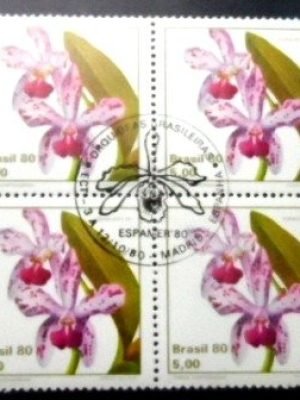 Quadra de selos postais do Brasil de 1980 Catleya MCC QD