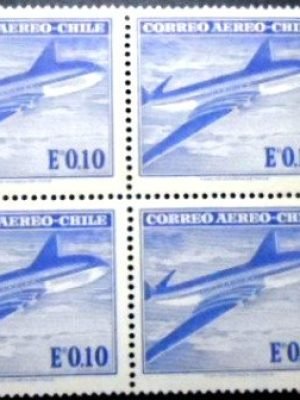 Quadra de selos postais do Chile de 1967 Comet Airliner M QD