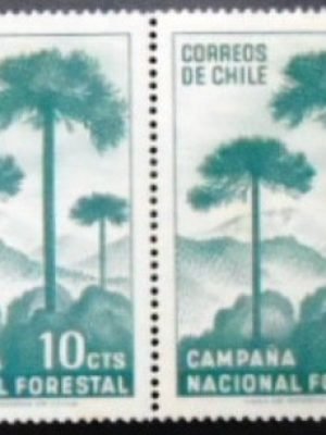 Par de selos postais do Chile de 1967 Araucária M PR