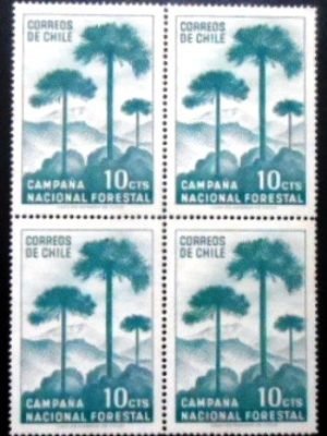 Quadra de selos postais do Chile de 1967 Araucária M QD