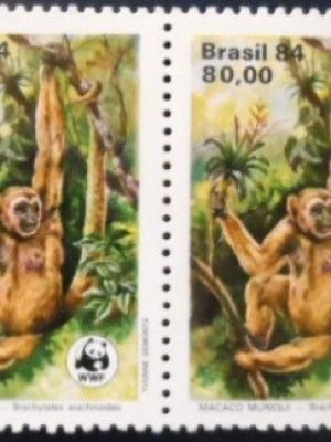 Par de selos postais do Brasil de1984 Macaco Muriqui M PR