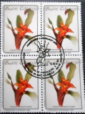 Quadra de selos postais do Brasil de 1992 Nidularium Innocenti M1C QD