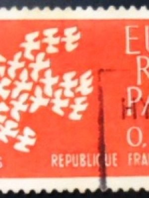 Selo postal da França de 1961 Europa 1961 Doves U