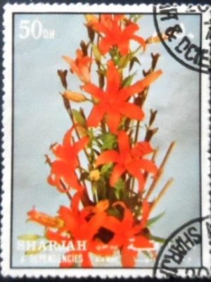 Selo postal de Sharjah de 1972 Fire lilies NCC A