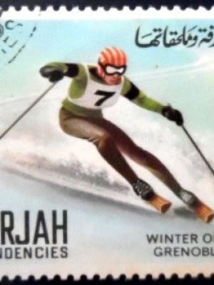 Selo postal de Sharjah de 1968 Skiing NCC A