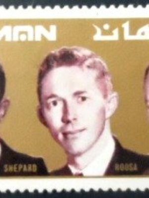 Selo postal do Emirado de Ajman Apollo 14 Shepard Roosa and Mitchell NCC A