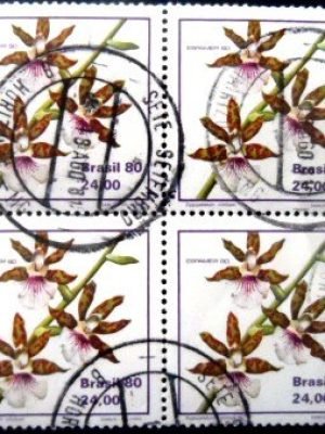 Quadra de selos postais do Brasil de 1980 Laelia Cinabbarina U QD