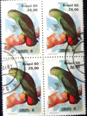 Quadra de selos postais do Brasil de 1980 Papagainho U QD