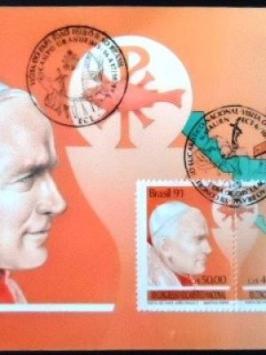 Máximo Postal nº 151 de 1991 Vista do Papa e Congresso Eucarístico