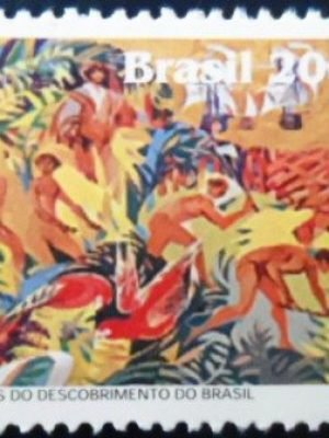 Selo postal do Brasil de 2000 Índios Trabalhando M
