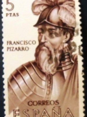 Selo postal da Espanha de 1964 Francisco Pizarro U