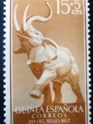 Selo postal da Guiné Espanhola de 1957 African Forest Elephant M