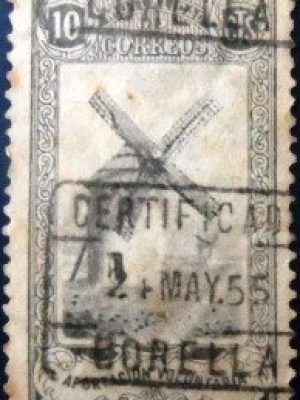 Selo postal Cinderela da Espanha de 1954 Windmill U