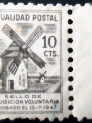 Selo postal Cinderela da Espanha de 1947 Manchego Windmill N