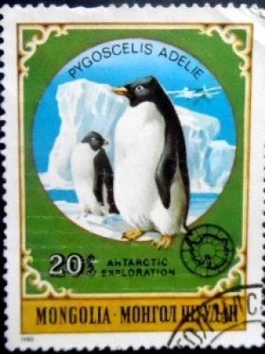Selo postal da Mongólia de 1980 Adelie Penguin U