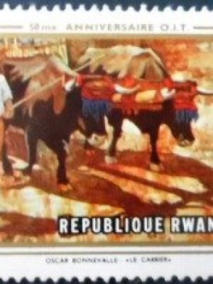 Selo postal da Ruanda de 1969 Quarry Worker by Oscar Bonnevalle M