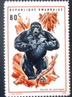 Selo postal da Ruanda de 1970 Mountain Gorilla 80 N A
