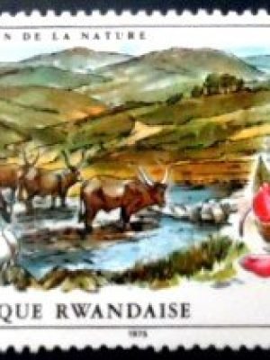 Selo postal da Ruanda de 1975 Waterhole and Impatiens Stuhlmannii N A