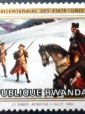 Selo postal da Ruanda de 1976 Instruction at Valley Forge M A