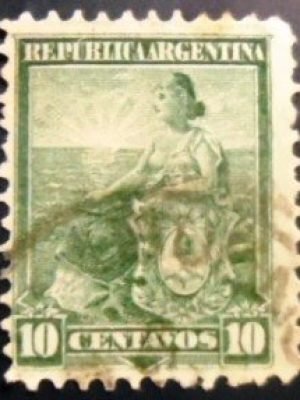 Selo postal da Argentina de 1899 Allegory Liberty Seated 10 U