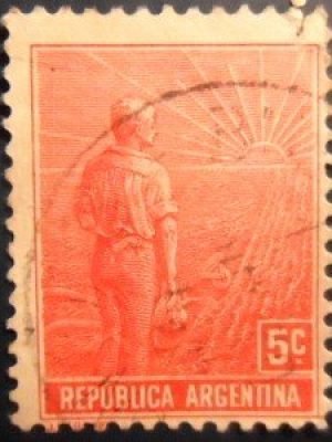 Selo postal da Argentina de 1911 Agricultural Worker 5 U sev