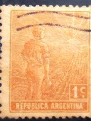 Selo postal da Argentina de 1911 Agricultural workman 1 U