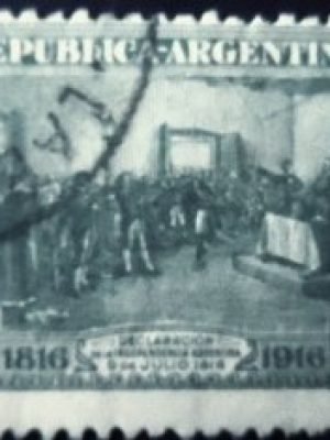 Selo postal da Argentina de 1916 Declaration of Indipendence in Tucuman 10 U