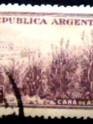 Selo postal da Argentina de 1936 Sugarcane plantation U sev