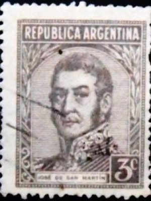 Selo postal da Argentina de 1939 José Francisco de San Martín 3 U sev