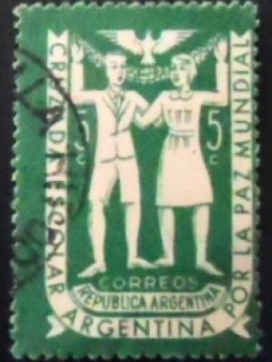 Selo postal da Argentina de 1947 Child pair 5 U sev