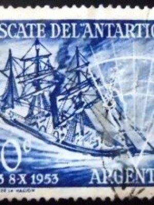 Selo postal da Argentina de 1953 Rescue Ship "Uruguay" U