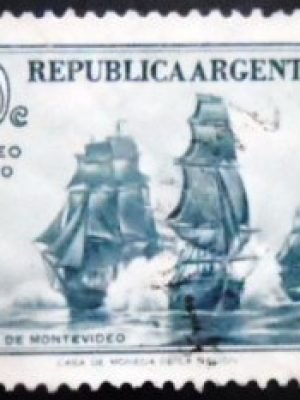 Selo postal da Argentina de 1957 Battle of Montevideo U