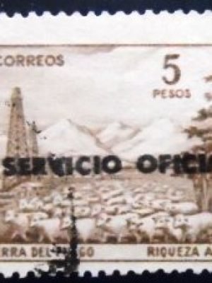Selo postal da Argentina de 1960 Tierra del fuego ovpt 5 U D