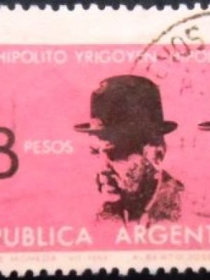 Selo postal da Argentina de 1965 Hipólito Yrigoyen U