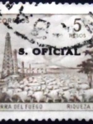 Selo postal da Argentina de 1966 Tierra del Fuego 5 ovpt U