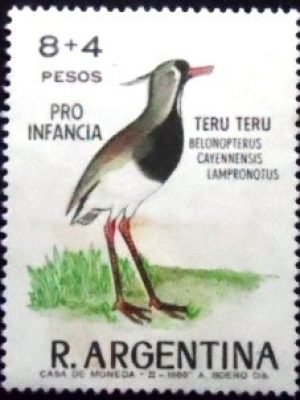 Selo postal da Argentina de 1966 Southern Lapwing N