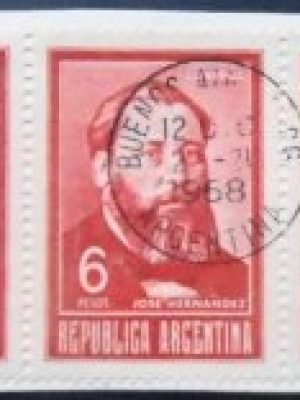 Tira com três selos postais da Argentina de 1967 José Hernández 6 U FRG