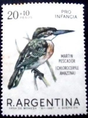 Selo postal da Argentina de 1967 Amazon Kingfisher U