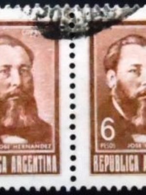 Par de selos postais da Argentina de 1968 José Hernández 6 Small size U PR sev