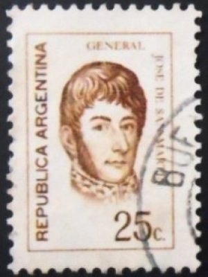 Selo postal da Argentina de 1971 General José Francisco de San Martín 25 U