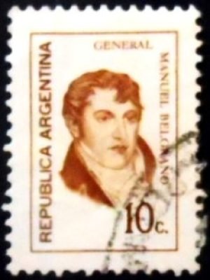 Selo postal da Argentina de 1973 Manuel Belgrano 10 U sev