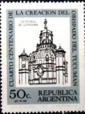 Selo postal da Argentina de 1970 Cathedral Córdoba N