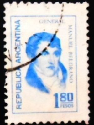 Selo postal da Argentina de 1975 General Manuel Belgrano 1.80 U sev