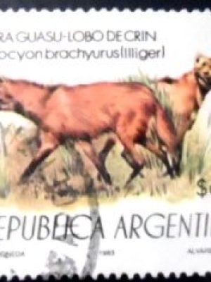 Selo postal da Argentina de 1983 Maned Wolf U