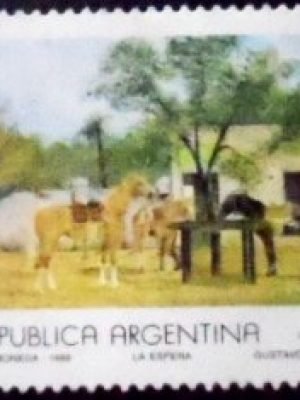 Selo postal da Argentina de 1988 "La Espera" by Gustavo Solari M