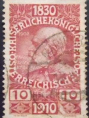 Selo postal da Áustria de 1910 Emperor Franz Joseph 10 U