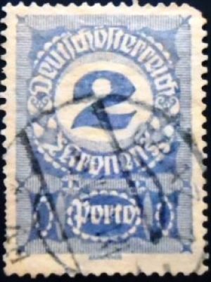 Selo postal da Áustria de 1921 Digit in Circle 2 U