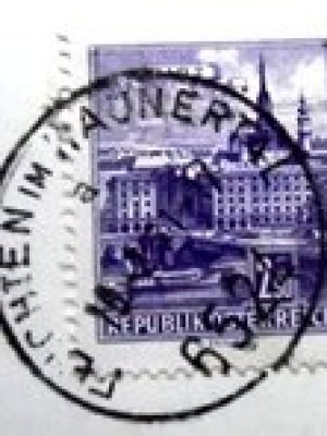 Fragmento com selo postal da Áustria de 1962 Danube Bridge U y 1