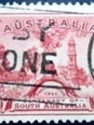 Selo postal da Austrália de 1936 Proclamation Tree and site of Adelaide U