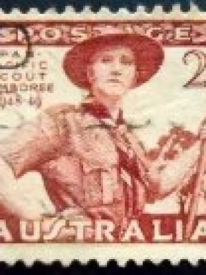 Selo postal da Austrália de 1948 Boy Scout 2½ U